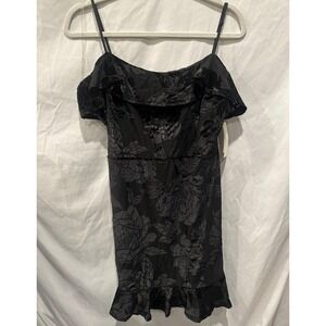 Row A Dress Womens XL Black Velvet Floral Off Shoulder Ruffle Mini Bodycon Party